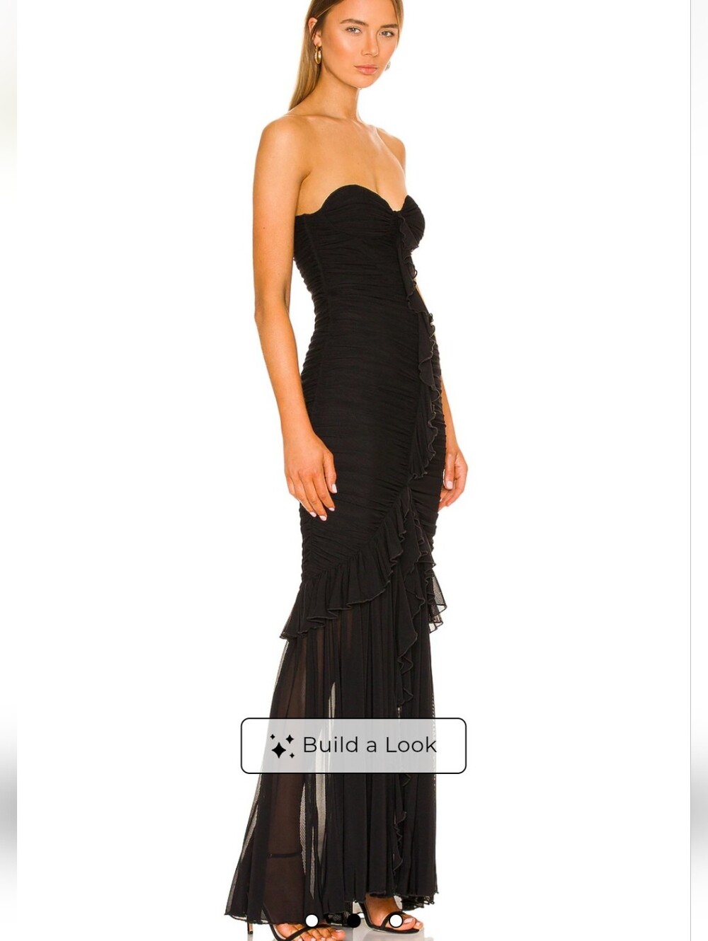 MAJORELLE Black Strapless Ruffle-Trim Gown